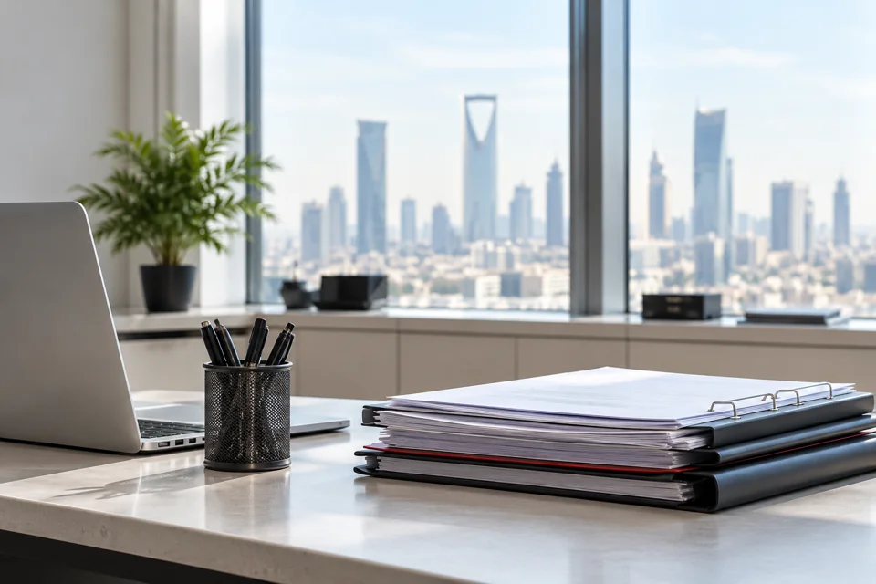 صورة تعبيرية لمستندات عمل مرتبة على مكتب